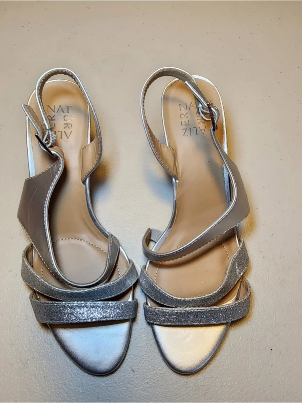 Naturalizer Silver Glitter Slingback Kitten‎ Heel Sandal